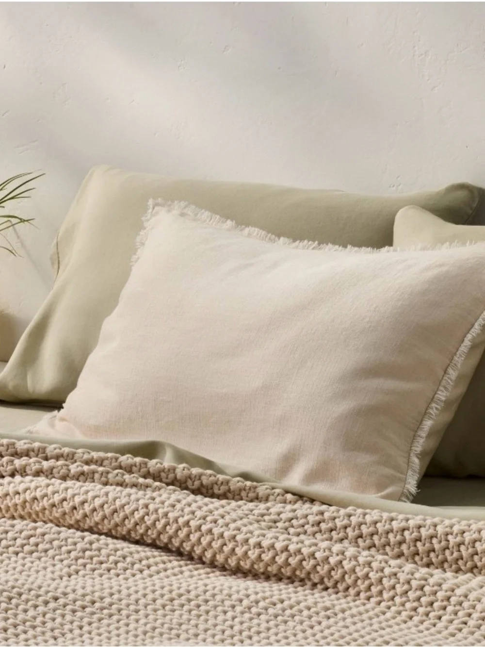 Casaluna Standard Linen Blend Fringe Pillow Sham Ivory Textured Quiet Luxury
